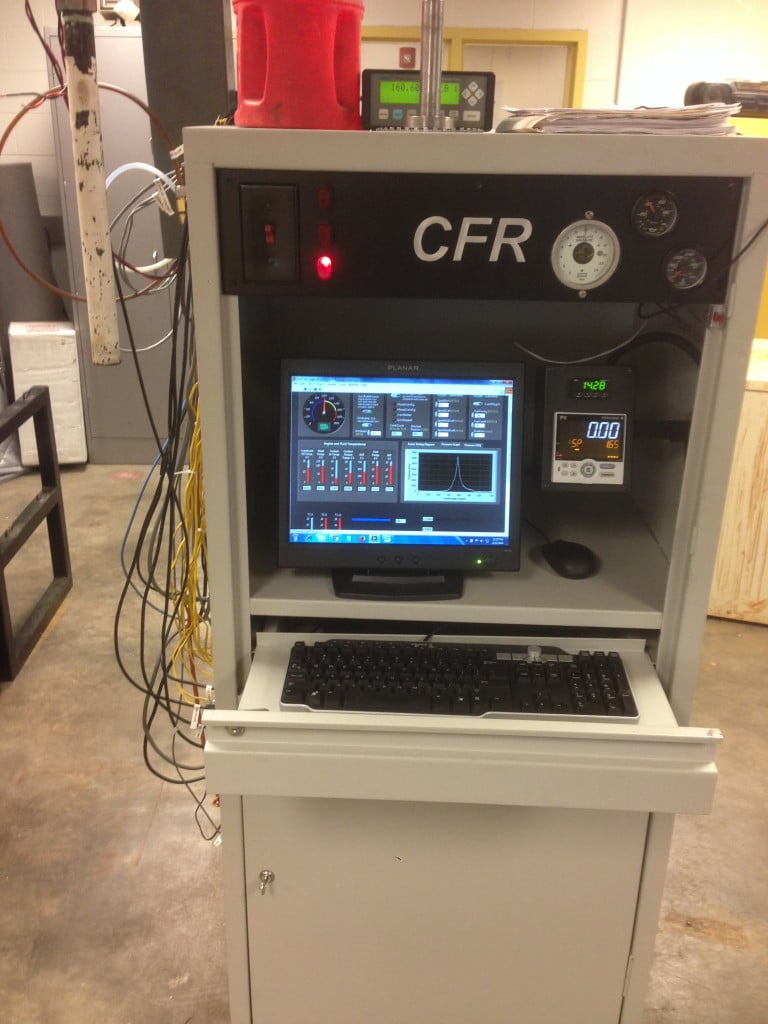 The CFR cabinet controls and records data from the research engine